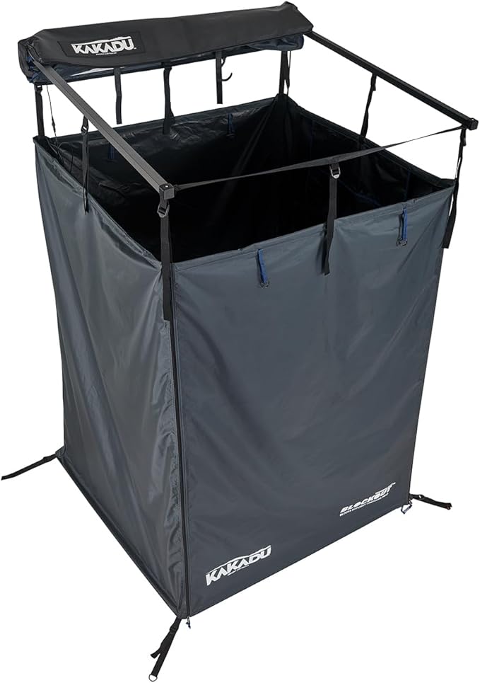 Kakadu Outback Shower Vehicle Tent, Camping Privacy Shelter, Bathroom Tent for Cars – with Roof, LED Light, BlockOut® Technology, Towel Rod, Storage System