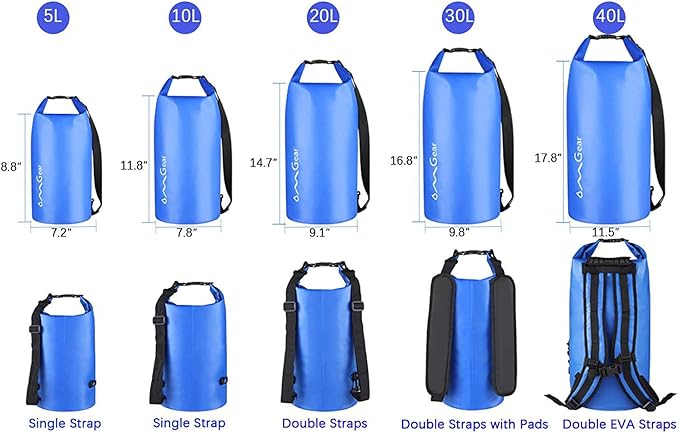OMGear Waterproof Dry Bag Backpack Phone Pouch 40L/30L/20L/10L/5L Floating Dry Sack for Kayaking Boating Outdoors Activities