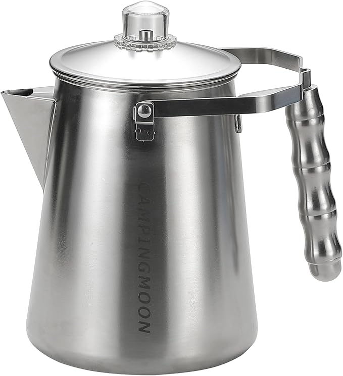 camping moon Stainless Steel Coffee Percolator Pot 1.5L (8 Cups) – Durable One-Piece Body, Gooseneck Spout & Removable Lid – Perfect for Camping & Outdoor Use SW-7