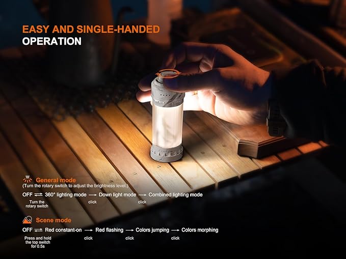 Fenix CL22R 500 Lumen Compact Lantern, USB-C Rechargeable and Multifunctional with Red Light and Colorful Ambient Lights for Camping, Hiking, Fishing (Iceberg White)