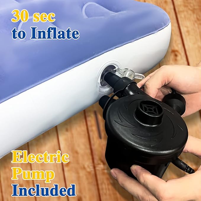 Inflatable Kids Travel Bed Toddler Air Mattress Set,Portable Blow Up Mattress Sleeping Bed Cot with Bed Rails and Electric Pump Ideal for Road Trip