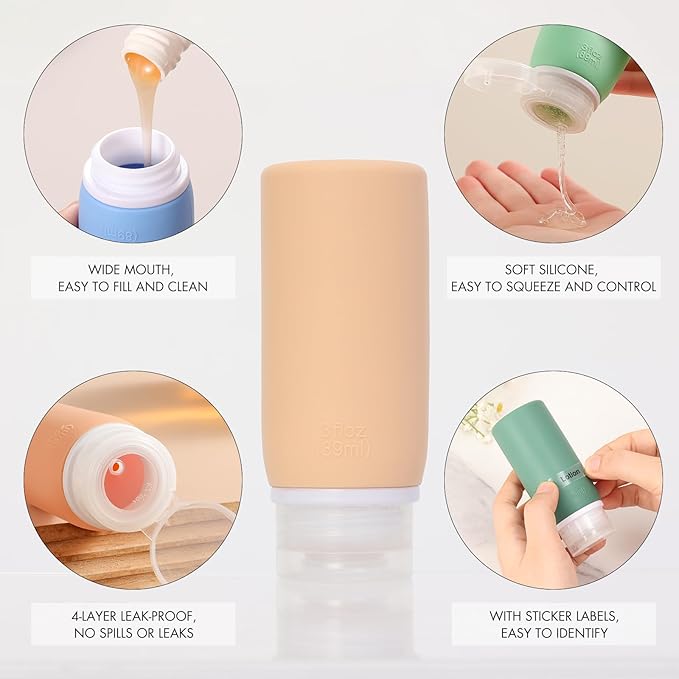 Muslish 21 Pack Travel Bottles for Toiletries, Leak-Proof TSA Compliant Silicone Travel Size Containers for Shampoo and Conditioner, BPA Free with Toiletry Bag (Green)