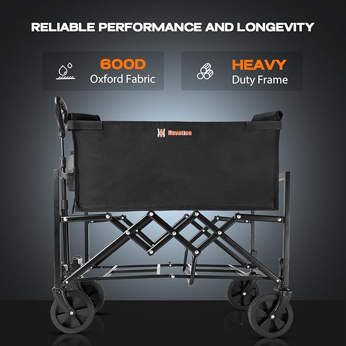 Navatiee Portable Foldable Collapsible Wagon with Wheels, 220lbs Weight Capacity Utility Grocery Shopping Cart, Lightweight Mini Folding Wagon for Outdoor, Black