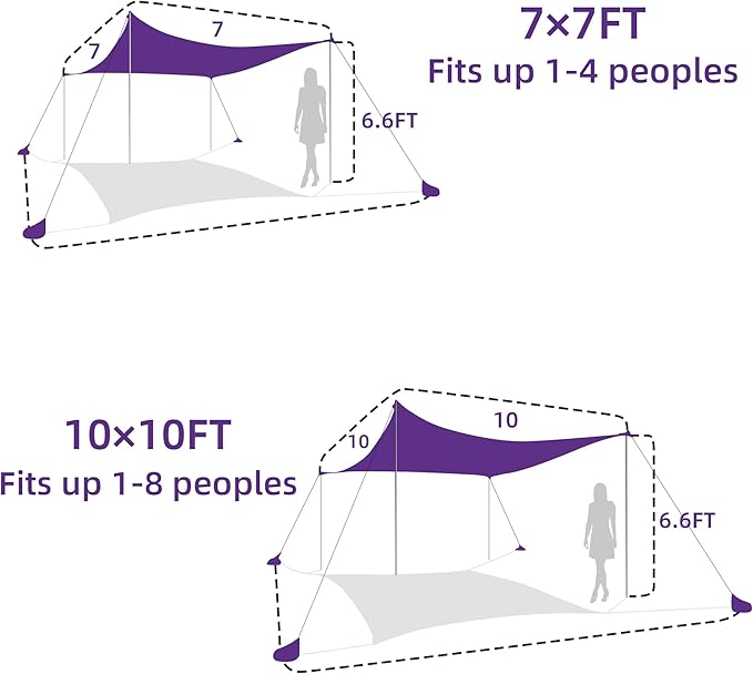 UMARDOO Family Beach Tent Canopy Sun Shade Portable 10×10FT, Large Wind Resistance Beach Sun Shelter Easy Setup with Packable Carry Bag for Outdoor Travel UPF 50+(Purple)