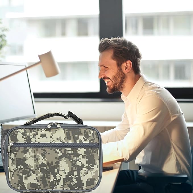 Insulated Lunch Box for School, Thermal Reusable Durable Freezable Lunch Bags for Kids Boys Girls Men Women - Small Soft Cooler Portable Lunch Tote Kit for Work Picnic Travel,Grey Camo