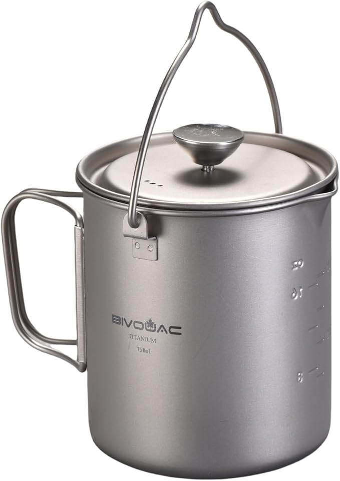 BIVOUAC 750ml Titanium Cup Camping Press Coffee Pot Outdoor French Press Pot Camping Cup 750ml Titanium Coffee Cup