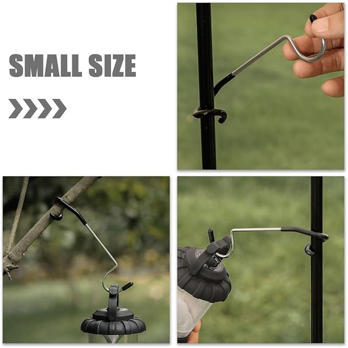 3Pcs Outdoor Camping Lamp Pole Hooks, Non-Slip Portable Multi-Functional S Hooks for Tent Light, String Lights, and Outdoor Hanging, Steel and Rubber