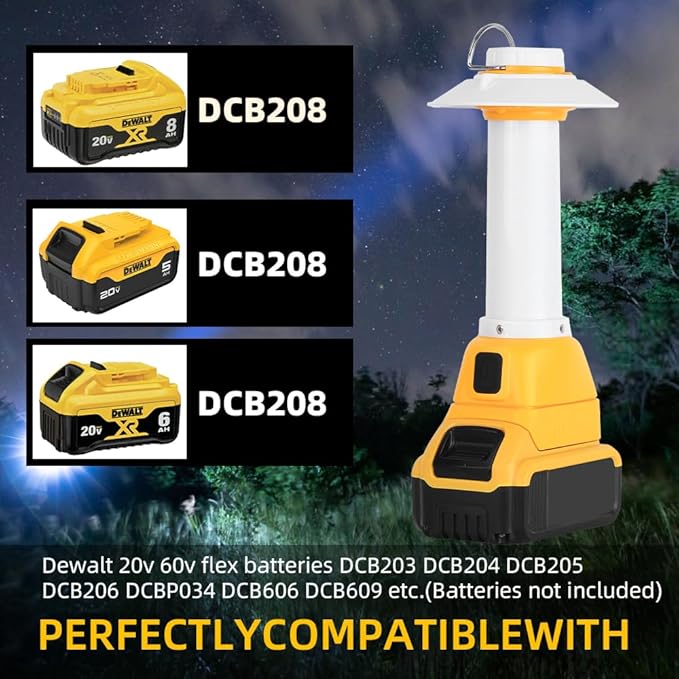 800LM Lantern Compatible with Dewalt 20V Max Battery Outdoor Portable Camping Lantern with Hook USB and Type-C Output Emergency Light Perfect for Camping Hiking and Outdoor Activities(NO Battery)