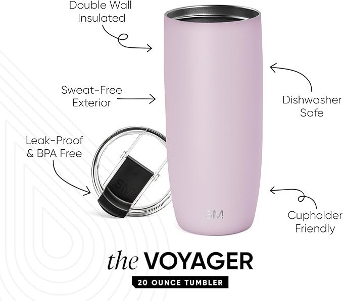 Simple Modern Travel Coffee Mug Tumbler with Flip Lid | Reusable Insulated Stainless Steel Cold Brew Iced Coffee Cup Thermos | Gifts for Women Men Him Her | Voyager Collection | 20oz | Lavender Mist