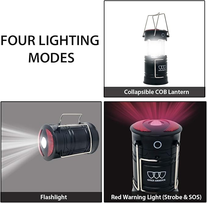 Gold Armour Camping Lantern - LED Lantern with 4 Mode, Rechargeable Lights with Magnetic Base for Emergency Hurricane Camping Essentials Gear Accessories (Set of 2)
