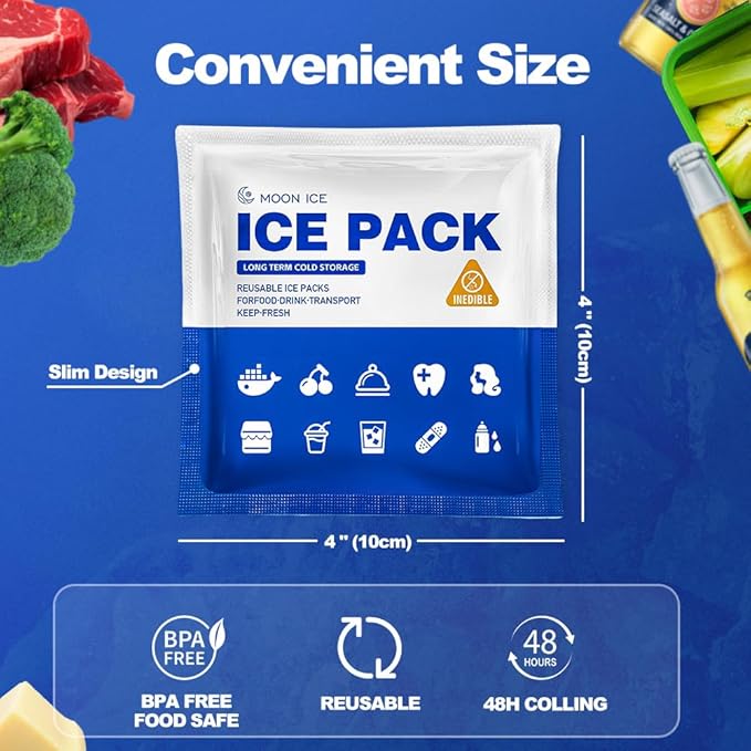 Blue Ice Packs for Coolers, Shipping and Lunch Box | Cold for Up to 48 Hours | Slim Size Long-Lasting Reusable Ice Pack | Gel Freezer Packs for Camping, Beach, Fishing, Shipping Food