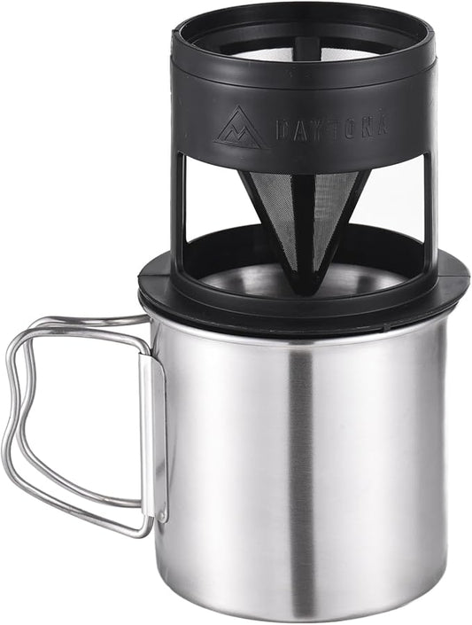 Camping Mug with Coffee Dripper, 6.8oz Stainless Steel Camping Mug Cup with Foldable Handle & Reusable Coffee Filter, Portable Camp Cookware for Outdoor Backpacking