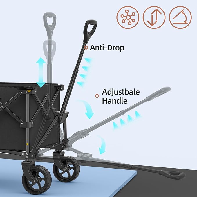Folding Wagon Cart, 120L Collapsible Wagon with All-Terrain Wheels, Foldable Utility Wagon for Grocery Shopping Fishing Garden Sports Heavy Duty Beach Camping Cart