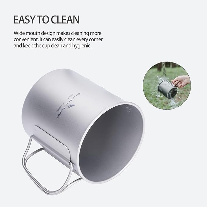 iBasingo 200ml Titanium Mug with Lid Tea Coffee Water Cup Outdoor Camping Pot Ultra-light Portable Hiking Backpacking Cooking Kit Picnic Tableware Drinkware with Foldable Handle Ti3033D