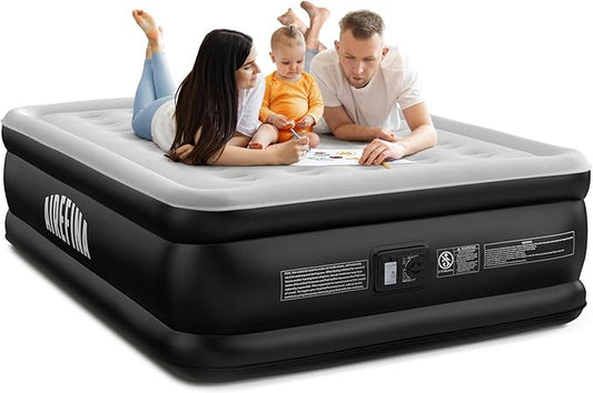 Airefina Air Mattress Queen with Built in Pump, 18 Raised Comfort Blow Up Mattress with Carrying Bag, Portable Inflatable Mattress for Guest Home, Air Bed Colchones Inflables 750 Lbs Max, 80*60*18 in