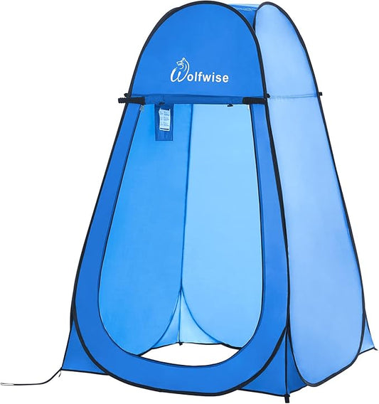 WolfWise Portable Pop Up Privacy Shower Tent, Spacious Changing Room, Dressing Room, Sun Sunshade Canopy Outdoor Rain Shelter, Backpack Privacy Shelters for Camping, Hiking, Beach, Toilet, Blue