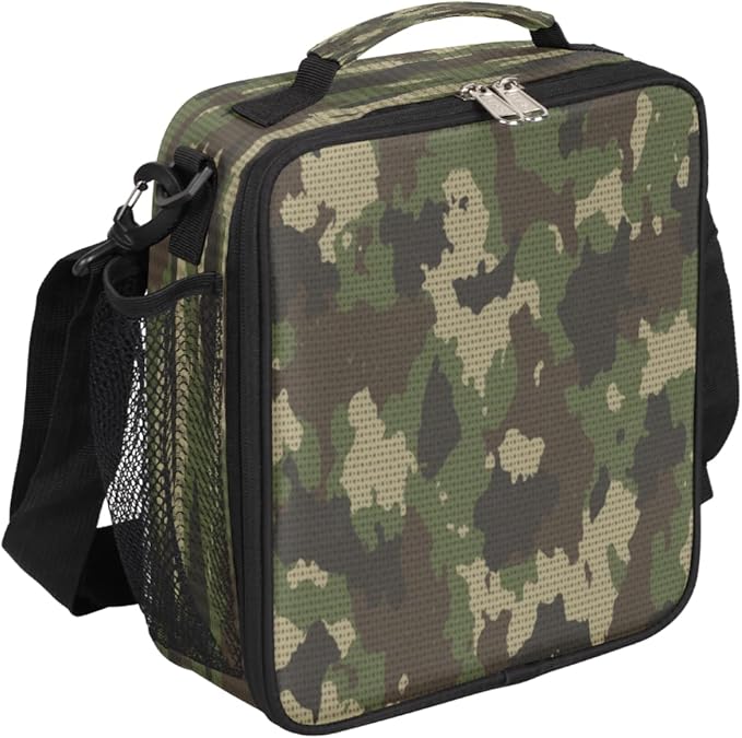 Pardick Camo Insulated Lunch Bag for Kids Students Lunch Box Meal Holder Camouflage Green Reusable Cooler Bag for Boys Thermal Lunch Box for School Picnic Travel Outdoor
