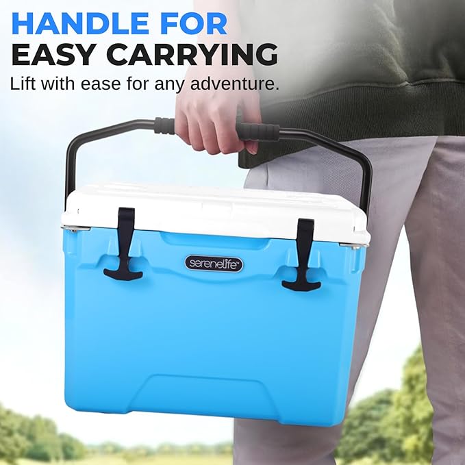 SereneLife Ultra-Tough 25 Quart Rotomolded Cooler Box, Holds Upto 36 Cans, Keeps Ice Up to 5 Days, Heavy-Duty Insulated Portable Ice Chest Box, Ideal for Travel, Camping, Beach, and Outdoor Adventures