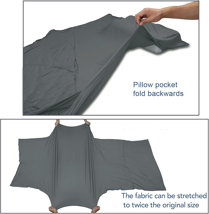 Travel Sheets for Hotel, Rayon Derived from Bamboo, Stretchy Sleep Sack for Adults, Warm Weather/Summer Sleeping Bag Liner for Camping and Travel, Rectangular with Pillow Pocket, Mummy, Cooling Sheets