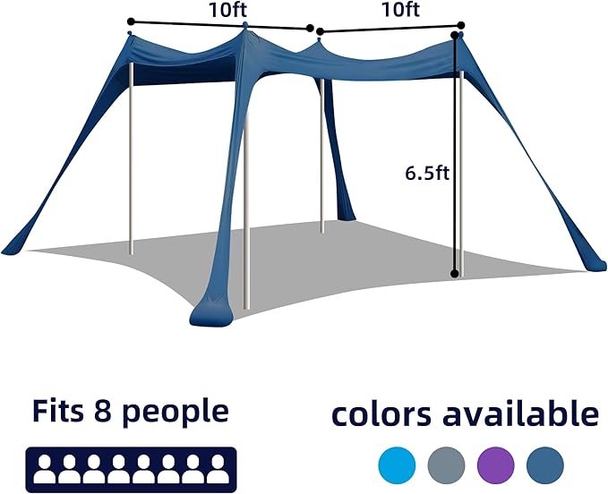 BOTINDO Family Beach Tent Canopy Sun Shade, Pop Up Grande Beach Tent Sun Shelter Stability 4 Poles with Portable Carry Bag Outdoor Shade for Fishing Backyard Camping