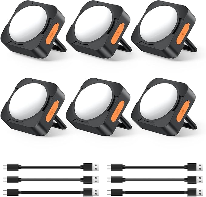 Rechargeable Camping Lights FLY2SKY 6Pcs Black Tent Lights Mini Flashlight Portable LED Camping Lantern Survival Gear Camping Accessories for Hiking Backpacking Fishing Hurricane Emergency Outage