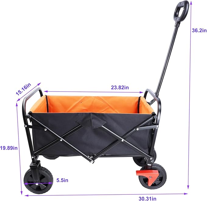 Collapsible Folding Wagon Garden Shopping Beach Cart,Light Utility Buggy with Big Wheels,Adjustable Handle and Cup Holder,for Sand,Camping,Outdoor,30.31",Black+Yellow