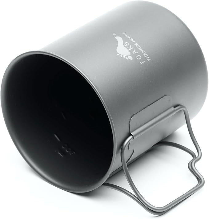 TOAKS Ultralight 450ml Titanium Cup – Camping Mug with Foldable Handles, 48g, Backpacking & Hiking Gear