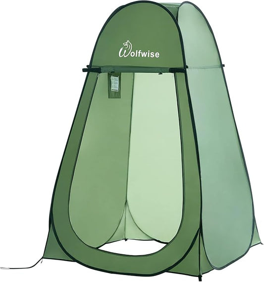 WolfWise Portable Pop Up Privacy Shower Tent, Spacious Changing Room, Dressing Room, Sun Sunshade Canopy Outdoor Rain Shelter, Backpack Privacy Shelters for Camping, Hiking, Beach, Toilet, Green