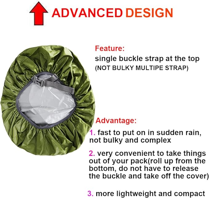 Waterproof Backpack Rain Cover with Anti Slip Buckle Strap for Camping, Hiking, Traveling, Hunting, Biking, 15-80L