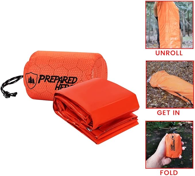 Prepared Hero Survival Bag - Emergency Sleeping Bag, Thermal Bivy Sack for Camping, Hiking, Outdoor. Lightweight, Portable, Survival Shelter.