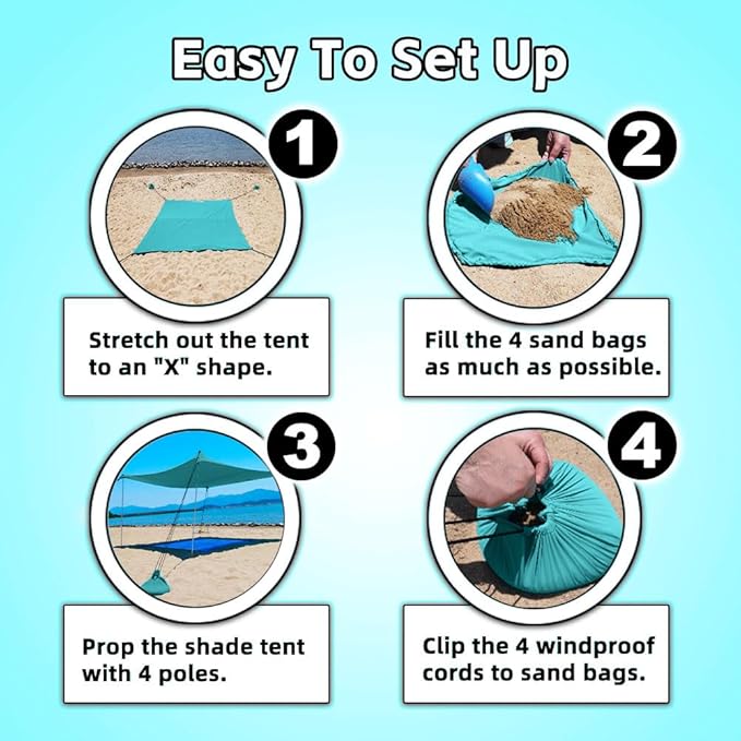 Beach Shade Tent, Portable Easy Pop Up Beach Canopy, UPF50+ Sun Protection Shelter, Windproof & Water Resistant, Perfect for Family