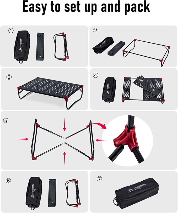 iClimb Extendable Folding Table Large Tabletop Area Ultralight Compact with Hollow Out Tabletop and Carry Bag for Camping Backpacking Beach Concert BBQ Party, Three Size (Black - XL, Low)