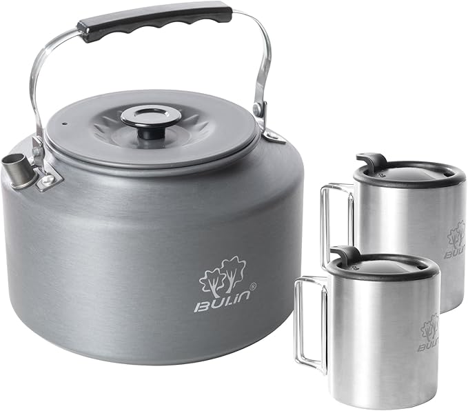 Bulin 2.2L Camping Kettle with 2&4 Stainless Steel Cups for Outdoor Camping Cookware Hiking Backpacking Kitchen Campfire and Picnic, Carrying Bag