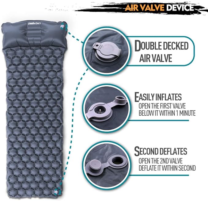 ZOOOBELIVES Ultralight Sleeping Pad with Pillow– Inflatable Camping Mat for Backpacking, Traveling and Hiking, Compact and Portable Multiple Color Options