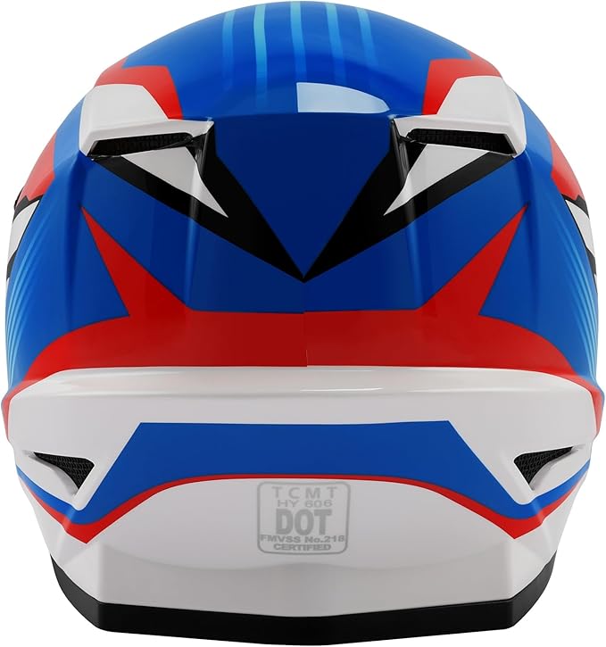 TCT-MOTORPARTS DOT Youth Kids Motocross ATV Full Face Helmets for Offroad Street Dirt Bike Go-Kart BMX MX Blue Large