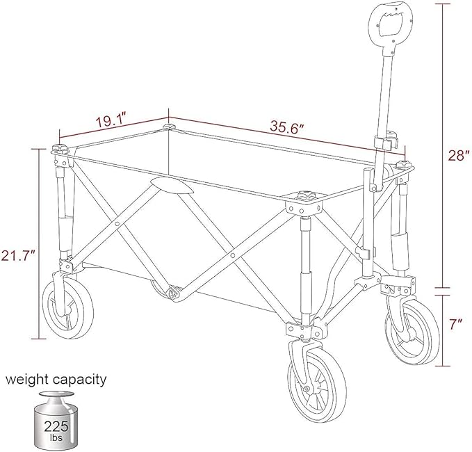 PORTAL Collapsible Wagon Cart, Heavy Duty Foldable Wagon Carts with Wheels, Folding Utility Wagon for Camping, Shopping, Garden, Sports, Apartment, Outdoor, Beach
