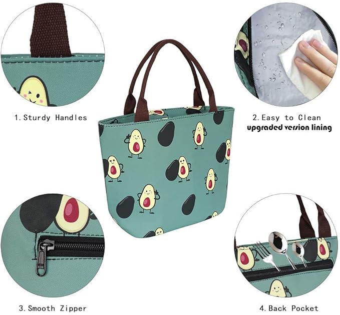 E-Clover Lunch Box for Women Insulated Lunch Bag Reusable Lunchbox Cooler Bags for Office Work Beach Travel Avocado Gifts