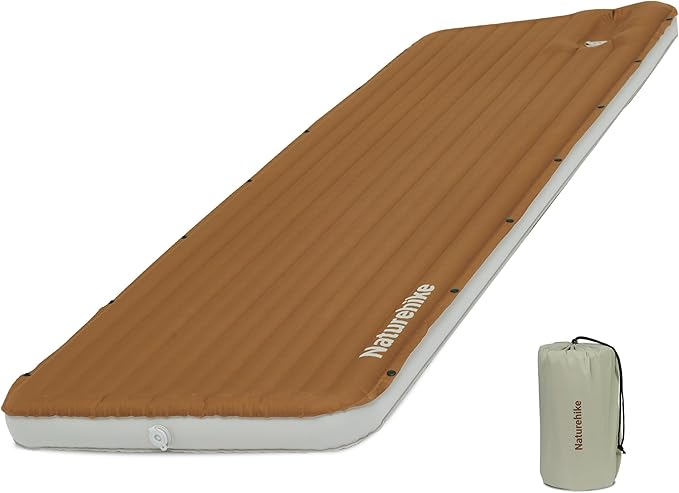Naturehike Camping Sleeping Pad, Ultralight Inflatable Sleeping Mat with Pillow Built-in Foot Pump, 2.6 Inch Lightweight Air Mattress for Backpacking, Hiking, Traveling (Brown)