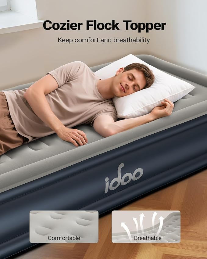 iDOO Twin XL Air Mattress with Built in Pump, 18 Inch Tall Blow up Mattress, 80'' Extra Long Air Bed for Tall Adult, 2-Min Portable Inflatable Mattress Twin Home Camping Guest Bed, Colchon Inflable