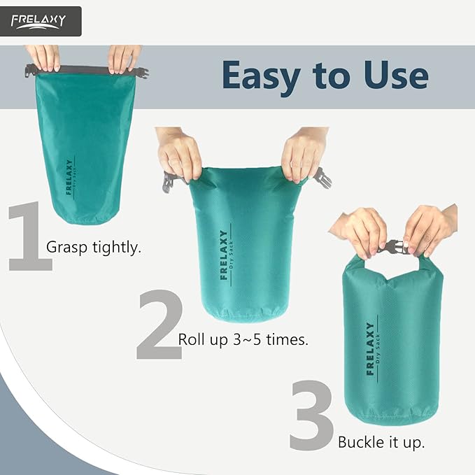 Frelaxy Waterproof Dry Bag 2 Pack/3 Pack, Lightweight Portable Dry Bags, 5L & 15L & 25L Durable Dry Sack Set Keep Gear Dry for Hiking, Camping, Boating, Backpacking, Kayaking (3 Pack - Turquoise)