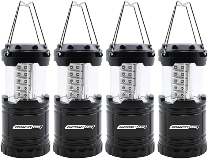 Emergency Zone Collapsible LED Lantern (4 Pack) - Black, Water-Resistant, 5" x 3" x 5", 2.5 lbs, 6 hr Battery Life