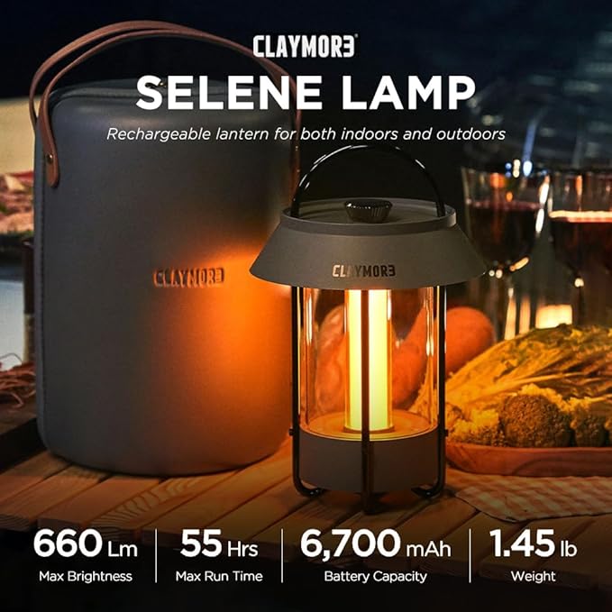 CLAYMORE Selene Lamp (White) - Aesthetic Portable Outdoor Lantern for Glamping, Camping, Events, Parties & Tents. USB-C Charging, Power Bank Function, Up to 55 Hours Battery Life, 3 Light Modes.