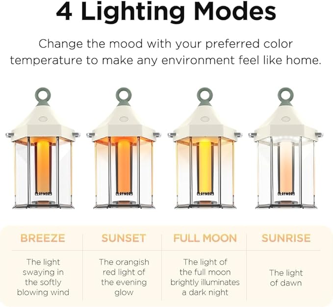 CLAYMORE Cabin Lamp (Ivory) - Aesthetic Portable Lantern for Outdoor Glamping, Camping, Events, Parties & Tents. USB-C Charging, Power Bank Function, Up to 55 Hours Battery Life, 3 Light Modes.