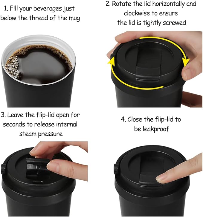 Funkrin Insulated Coffee Mug with Ceramic Coating, 16oz Iced Coffee Tumbler Cup with Flip Lid and Handle, Double Wall Vacuum Leak-Proof Travel Mug for Office School Party Camping