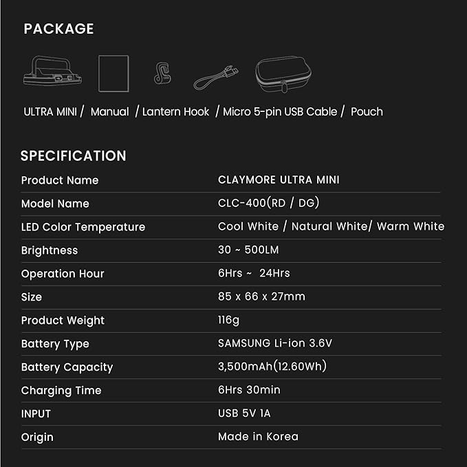 CLAYMORE Ultra Mini (Red) - Outdoor Rechargeable LED Light for Camping, Tent, Backpacking, Emergency and Industrial Use. Waterproof, Portable Lantern with USB-C, Up to 24 Hours Battery Life.