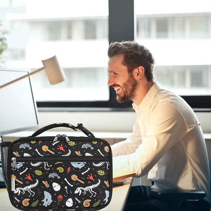 Insulated Lunch Box for School, Thermal Reusable Durable Freezable Lunch Bags for Kids Boys Girls Men Women - Small Soft Cooler Portable Lunch Tote Kit for Work Picnic Travel,Dinosaur Fossil