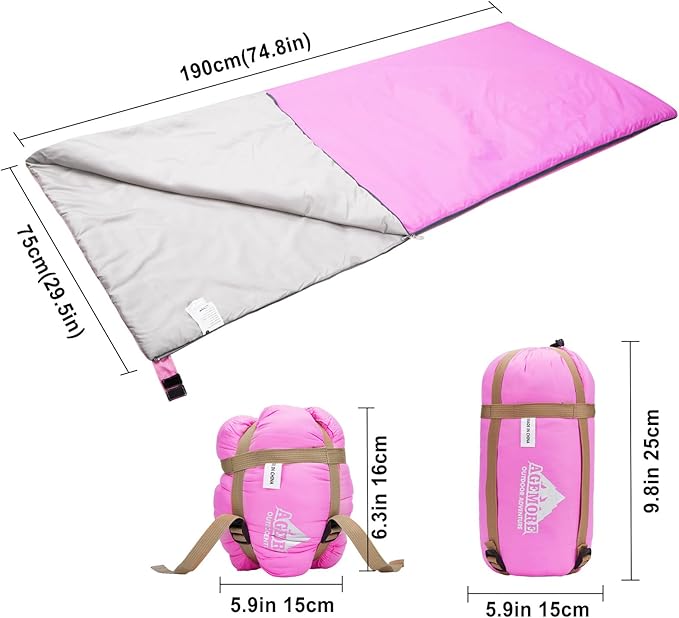 AGEMORE Ultralight Warm Weather Sleeping Bag, Portable Lightweight Waterproof Compact Sleeping Bag with Compression Sack, Fit for Kids Teens or Adults Outdoor Camping, Backpacking & Hiking