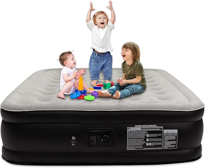 Air Mattress 16" Air Bed Queen with Built in Pump, Foldable Portable Queen Inflatable Mattress, 660 lbs Weight Capacity Blow Up Air-Mattress Suitable for Guests, Indoors and Camping