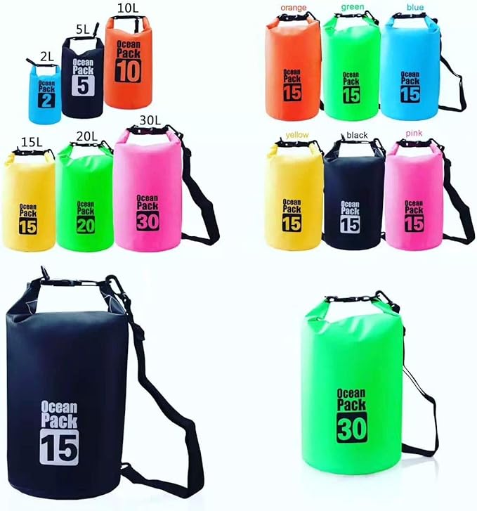 Outdoor Dry Sack/Floating Waterproof Bag 2L/3L/5L/10L/15L/20L/30L for Boating, Kayaking, Hiking, Snowboarding, Camping, Rafting, Fishing and Backpacking (Black, 30L)