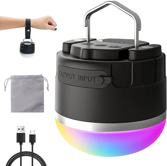 RGB LED Camping Lights Rechargeable - Tent Light with 13 Lighting Modes & Power Bank, IP65 Ultra Waterproof Dustproof Tent Lantern, Portable Tent Lights for Camping Hiking Fishing Emergency Outage